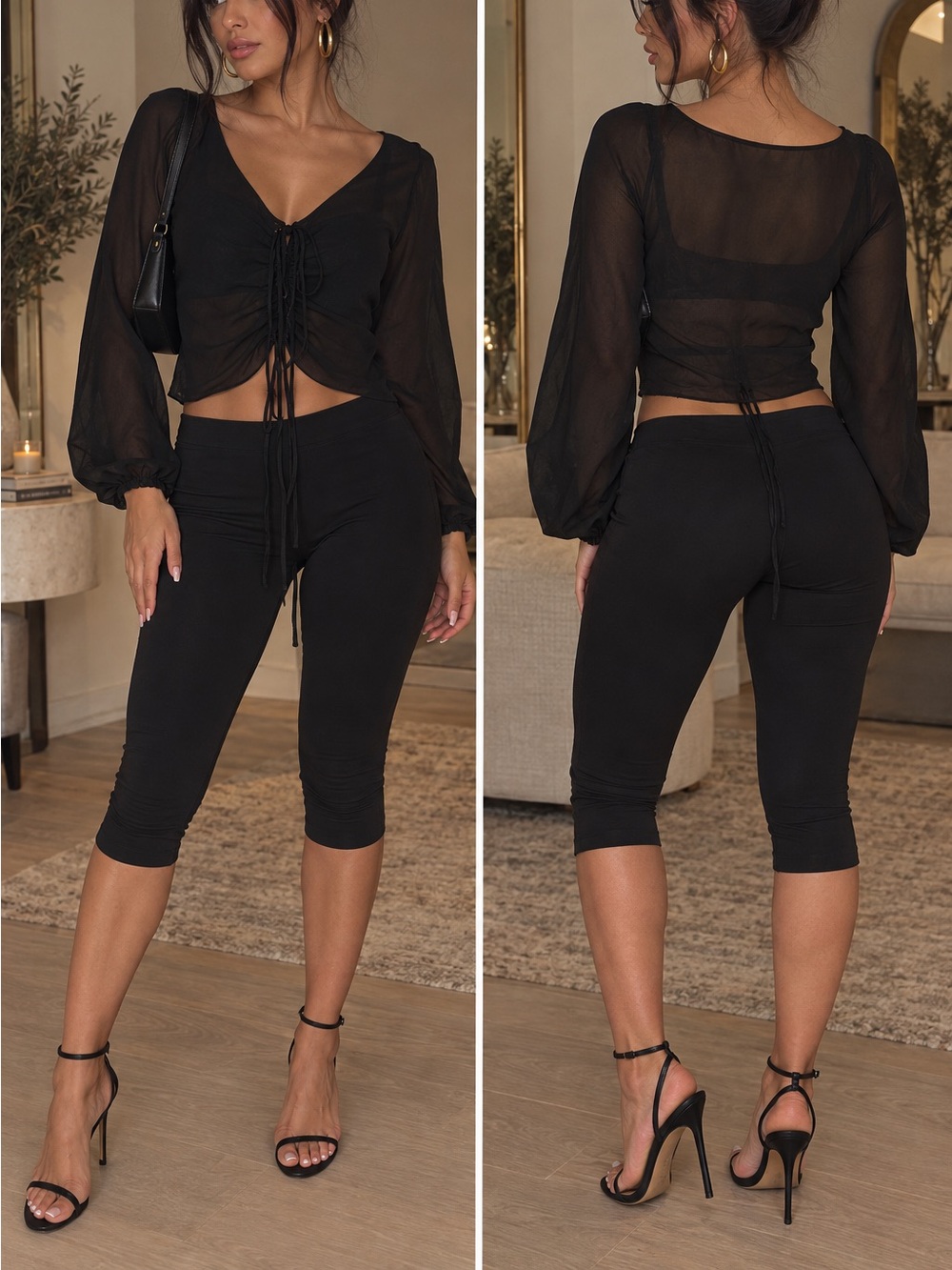 Armani Exchange Black Lace-Up Long Sleeve Blouse